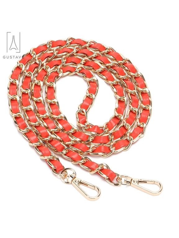 Replacement Purse Chain Strap Handle Shoulder Crossbody Handbag Bag Metal Leather 120cm/45inch Strap -Red