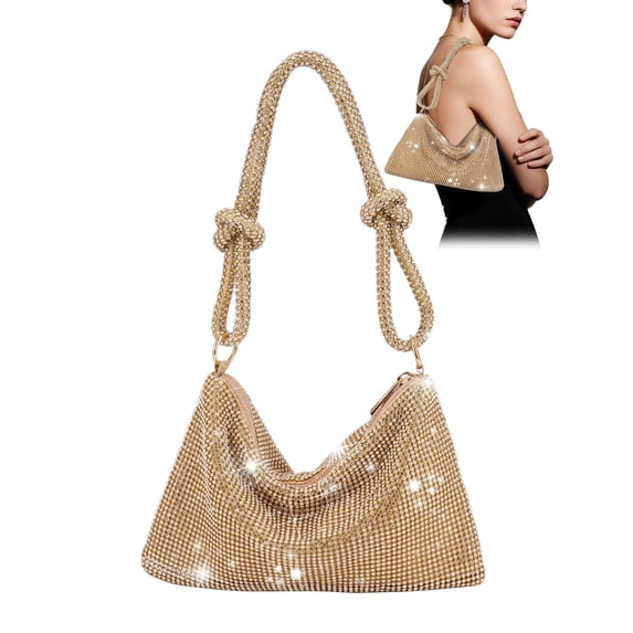Gustave Rhinestone Evening Clutch Purse for Women Sparkling Hobo Handbag Underarm Shoulder Bag for Wedding Party Prom Cocktail - Gold