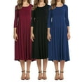 thumbnail image 1 of Gustave Round Neck 3/4 Sleeve Dress for Women Casual T-Shirt Dresses A-line Swing Midi Dress Loose Long Flowy Dresses Plus Size for Wedding Formal Party Work "Red, L", 1 of 7