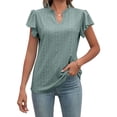 thumbnail image 1 of Gustave Ruffle Short Sleeve Tops for Women Eyelet Embroidery T Shirts Summer Casual Dressy Hollow V Neck Blouses "Green, S", 1 of 7