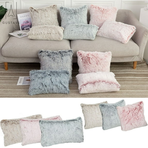 Gustave Set of 2 Soft Faux Fur Pillows Case, Luxury Decoration Plush Cushion Cover for Car Home Sofa Bedroom 12 x 20 Inches Throw Pillow Cover "Khaki, 2 PCS"