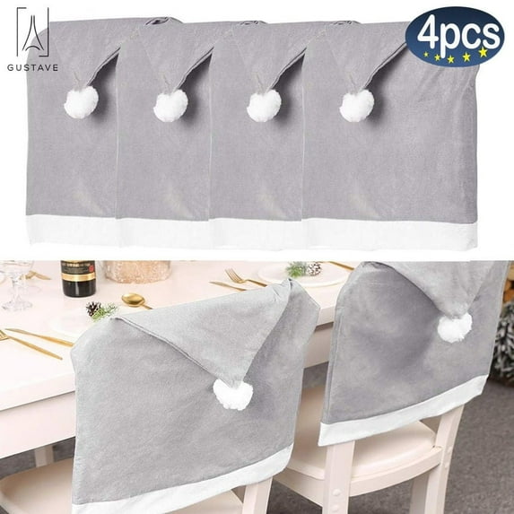 Gustave Set of 4 Christmas Chair Cover, Santa Claus Red Hat Chair Back Covers for Dining Room Home Holiday Party Xmas Decor Chair Slipcovers "Gray, 4 Pieces"