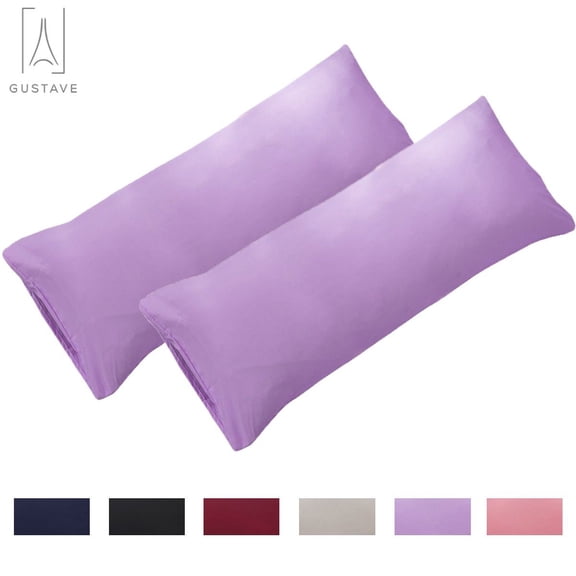 Gustave Set of 2 Ultra Soft Body Pillowcases with Envelope Closure Microfiber Long Bedding Pillow Cover Pure Color Pillow Case 20" x 55" (Purple)