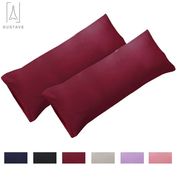 Gustave Set of 2 Ultra Soft Body Pillowcases with Envelope Closure Microfiber Long Bedding Pillow Cover Pure Color Pillow Case 20" x 55" (Red)