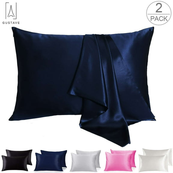 Gustave Set of 2 Ultra Soft Pillowcases with Envelope Closure Satin Pillow Case Standard Pillowcases King Queen Bed Size for Hair Skin, Navy