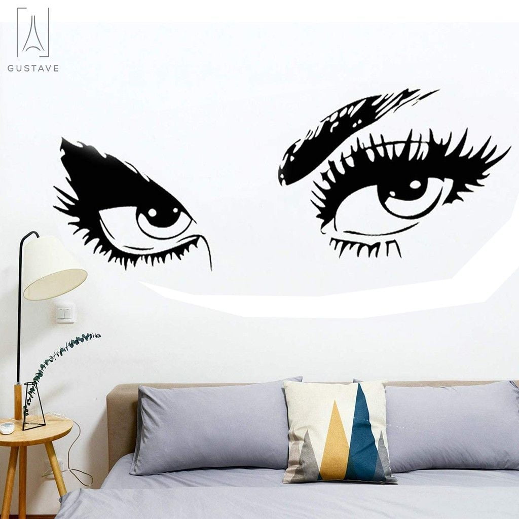 Gustave Sexy Eyes Girl Face Wall Sticker Big Eyes Wall Decals Removable  Vinyl Decor Wall Art for Living Room Bedroom Decoration (19 x 22) 