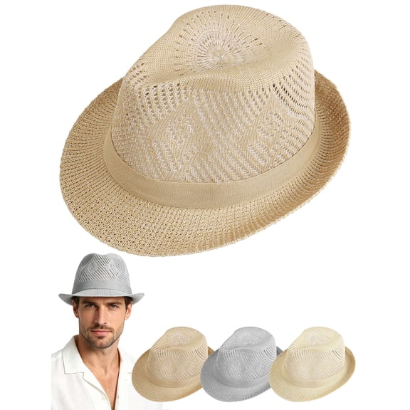 Gustave Mesh Trilby Fedora Hat for Men Women Short Brim Summer Beach Sun Hat Breathable Casual Panama Jazz Cap - Khaki