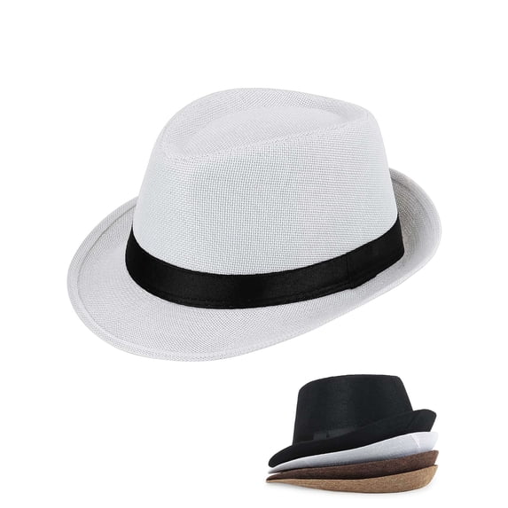 Gustave Short Brim Fedora Straw Hat for Men Women Classic 1920s Trilby Panama Hat Beach Sun Hat for Summer Casual Travel Gatsby Party - White