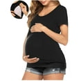 thumbnail image 1 of Gustave Short Sleeve Maternity Nursing Tops Summer Double Layer Breastfeeding T Shirts Casual Round Neck Pregnancy Clothes Tee Blouse for Women "Black, 2XL", 1 of 7