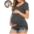 thumbnail image 1 of Gustave Short Sleeve Maternity Nursing Tops Summer Double Layer Breastfeeding T Shirts Casual Round Neck Pregnancy Clothes Tee Blouse for Women "Gray, L", 1 of 7