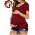 thumbnail image 1 of Gustave Short Sleeve Maternity Nursing Tops Summer Double Layer Breastfeeding T Shirts Casual Round Neck Pregnancy Clothes Tee Blouse for Women "Red, M", 1 of 7