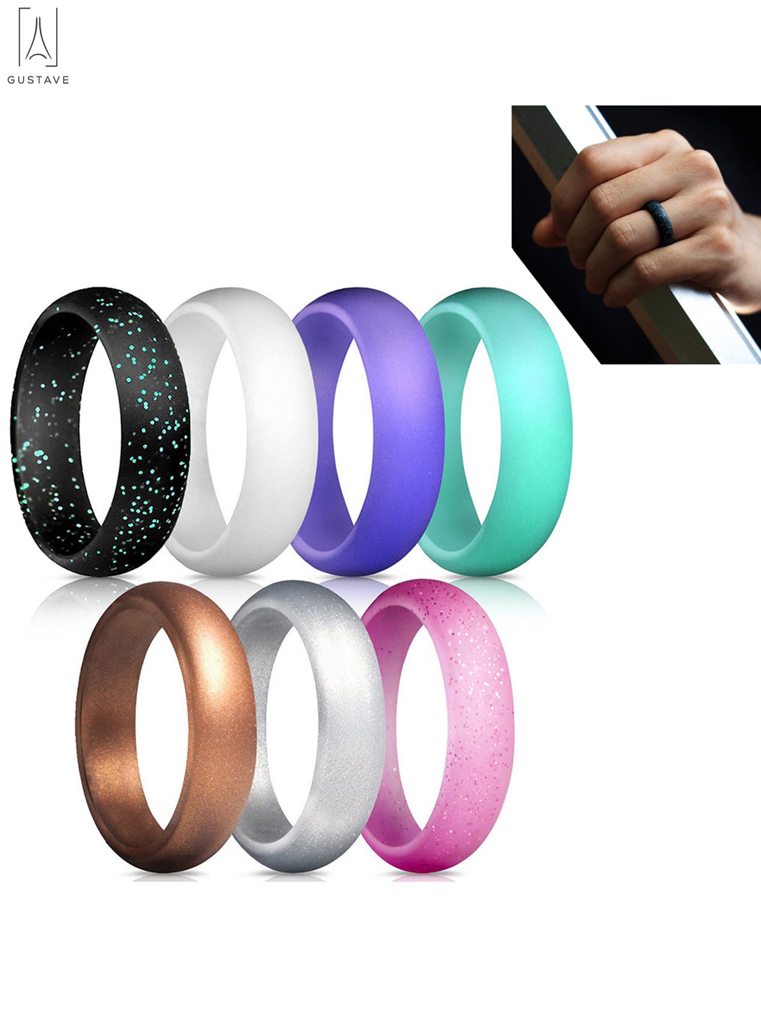 Gustave Silicone Rings, 7 Pack & Singles Wedding Durable Rubber