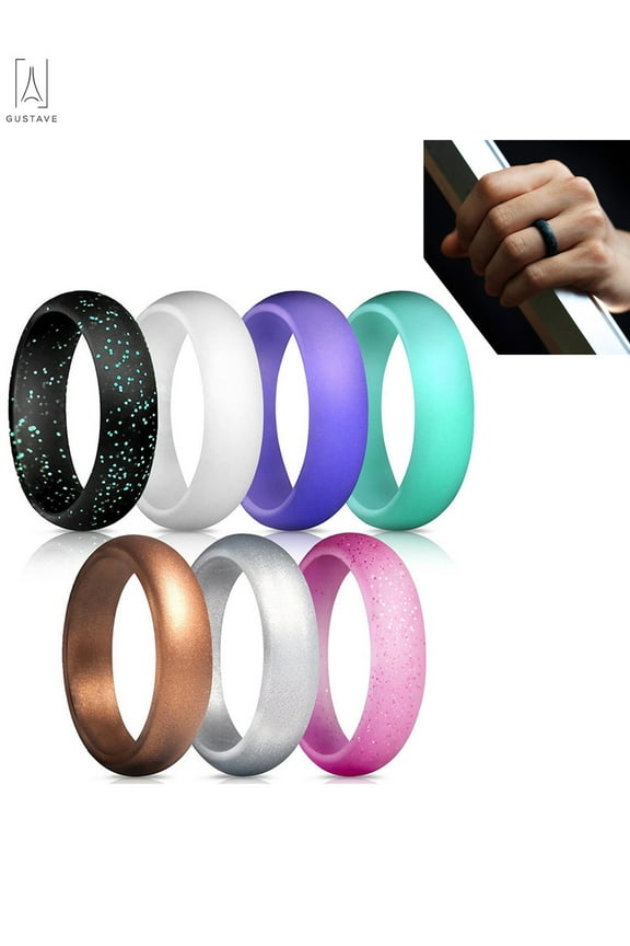 Silicone Rings, 7 Pack & Singles Wedding Durable Rubber Bands for Women Christmas Gift "Size 5"