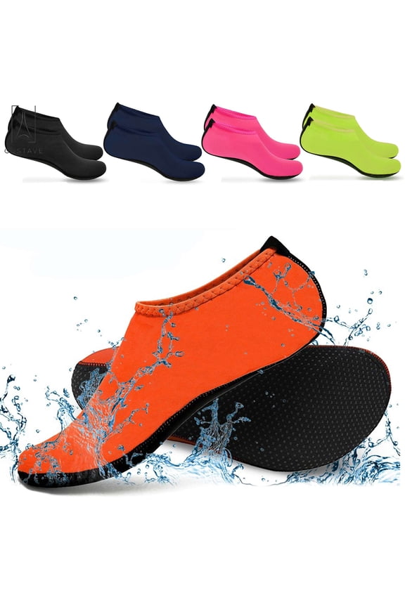 Skin Water Barefoot Shoes For Men & Women Aqua Beach Socks Yoga Exercise Pool Swim Slip On Surf Shoes "Orange,XXL"
