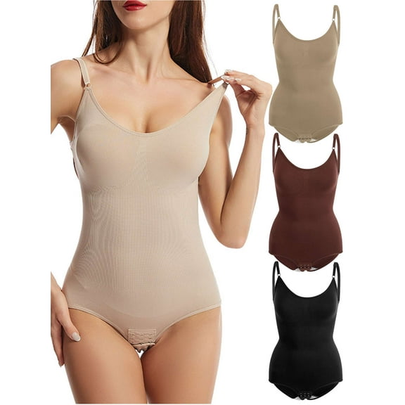 Gustave Sleeveless Shapewear Bodysuit for Women Tummy Control Seamless Thong Body Shaper Sexy Slimming Round Neck Tank Top Jumpsuits One Piece Plus Size "Apricot, XL"
