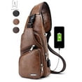 thumbnail image 1 of Gustave Sling Bag for Men Chest Shoulder Backpack Waterproof Leather Crossbody Bag with USB Charging Outdoor Hiking Travel "Light Brown", 1 of 11