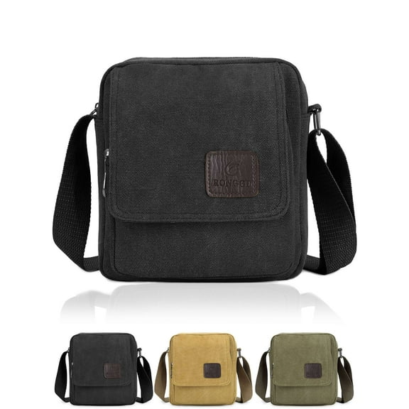Gustave Small Canvas Crossbody Bag for Men Women Vintage Shoulder Messenger Bag Multi Pockets Casual Travel Satchel Purse "Black"