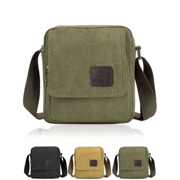 Gustave Small Canvas Crossbody Bag for Men Women Vintage Shoulder Messenger Bag Multi Pockets Casual Travel Satchel Purse "Green"