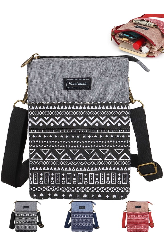 Women Small Crossbody Purse Cell Phone Bag Wallet Lightweight Canvas Messenger Shoulder Bag Pouch with Adjustable Strap "Black"