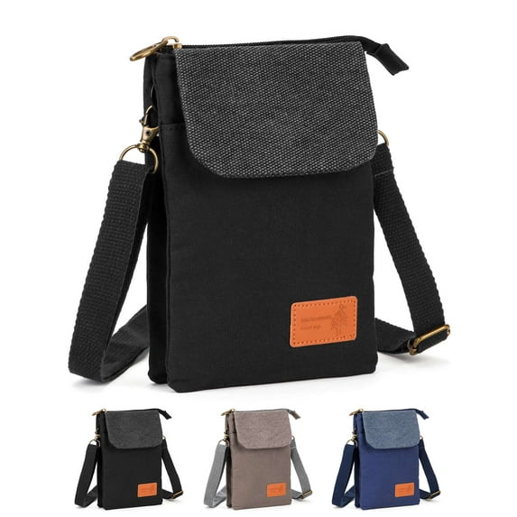 Gustave Small Crossbody Bag Travel Purse for Women Men Vintage Canvas Messenger Shoulder Bag Lightweight Cell Phone Pouch Wallet "Black"