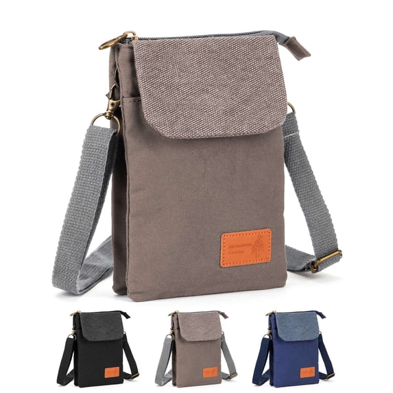 Gustave Small Crossbody Bag Travel Purse for Women Men Vintage Canvas Messenger Shoulder Bag Lightweight Cell Phone Pouch Wallet "Gray"