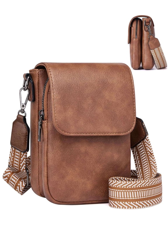 Small Crossbody Bag for Women Trendy PU Leather Cell Phone Purse Wallet Anti-Theft Shoulder Handbag with Card Slots - Brown