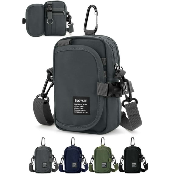 Gustave Small Crossbody Purse Cell Phone Holster Pouch Carrying Bag for Men Women Multifunction Waist Bag Wallet with Belt Clip/Loop for iPhone Samsung "Gray"