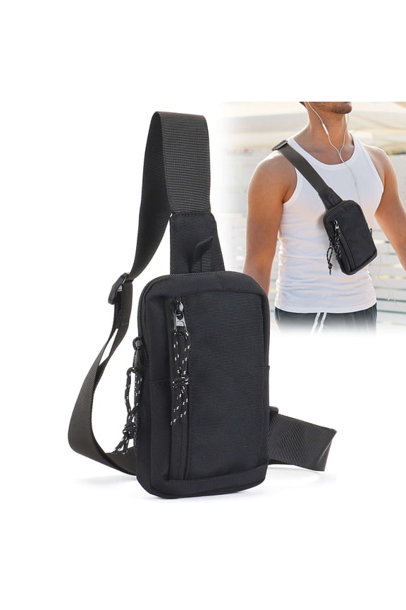 Small Sling Bag for Men Women Crossbody Chest Bag Water Resistant Oxford Sling Backpack Mini Lightweight Casual Phone Shoulder Bags for Travel Workout Hiking, Black