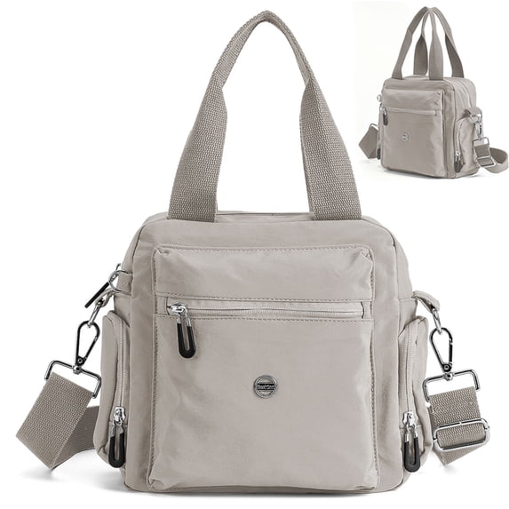 Gustave Small Tote Handbag for Women Nylon Multi-Pocket Casual Crossbody Shoulder Bag Top Handle Messenger Purse, Khaki