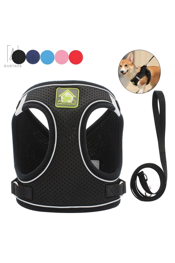 Soft Mesh Pet Dog Harness and Leash Set, No-Pull Pet Harness Adjustable Reflective Breathable Mesh for Small Medium Dogs and Cats (Black, Size S)