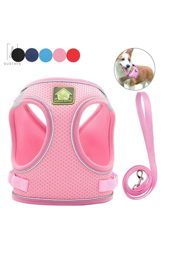 Soft Mesh Pet Dog Harness and Leash Set, No-Pull Pet Harness Adjustable Reflective Breathable Mesh for Small Medium Dogs and Cats (Pink, Size S)