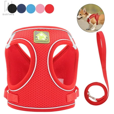 Gustave Soft Mesh Pet Dog Harness and Leash Set, No-Pull Pet Harness Adjustable Reflective Breathable Mesh for Small Medium Dogs and Cats (Red, Size XL)