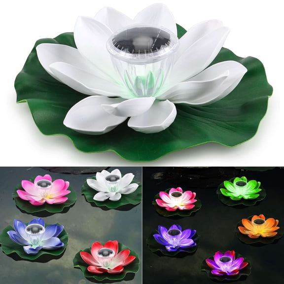 Gustave Solar Floating Pool Light Lotus Pond Lights Outdoor Waterproof Floating LED Candles Flower Lights for Garden Swimming Pool Pond Party Decor - White