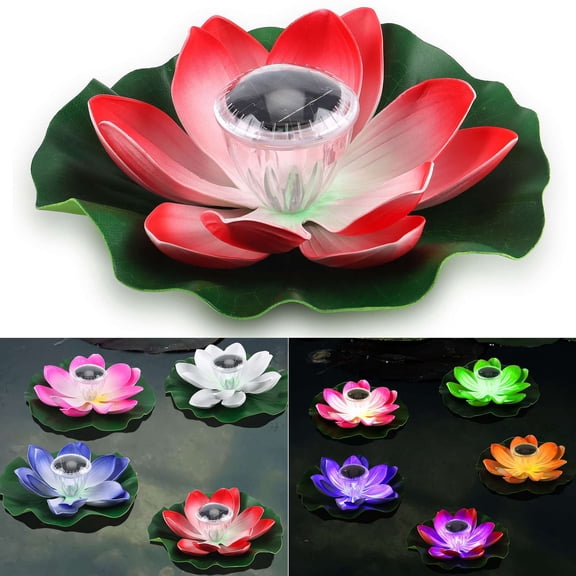 Gustave Solar Floating Pool Light Lotus Pond Lights Outdoor Waterproof Floating LED Candles Flower Lights for Garden Swimming Pool Pond Party Decor - Red