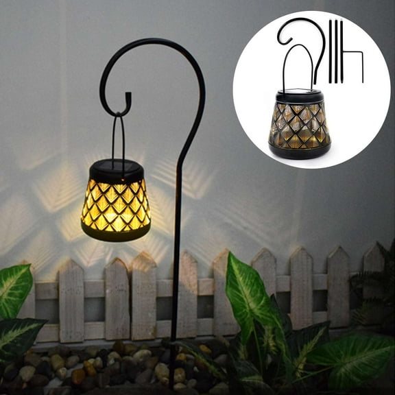 Gustave Solar Lanterns Outdoor Hanging Lights Metal Waterproof Garden Decorative LED Lantern Light with Shepherd Hook for Pathway Patio Yard Outside Tabletop