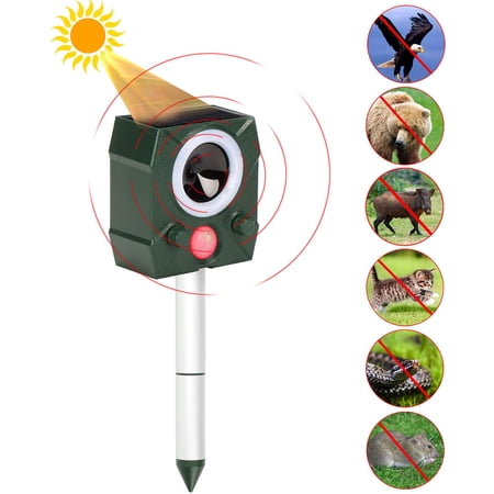 Gustave Solar Ultrasonic Animal Repeller Outdoor Waterproof Pest Squirrel Repellent Animal Deterrent Devices with Motion Sensor & LED Flashing Light for Farm Garden Yard