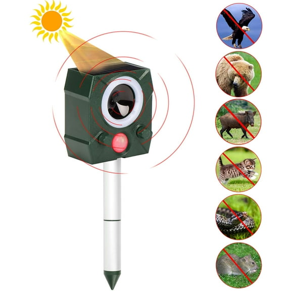 Gustave Solar Ultrasonic Animal Repeller Outdoor Waterproof Pest Squirrel Repellent Animal Deterrent Devices with Motion Sensor & LED Flashing Light for Farm Garden Yard