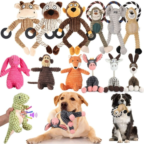 Gustave Squeaky Dog Toys Interactive Crinkle Dogs Plush Toy Durable Stuffed Puppy Teething Chew Toys for Aggressive Chewers Small Medium Large Breed Cute Pets Gifts - Brown Donkey