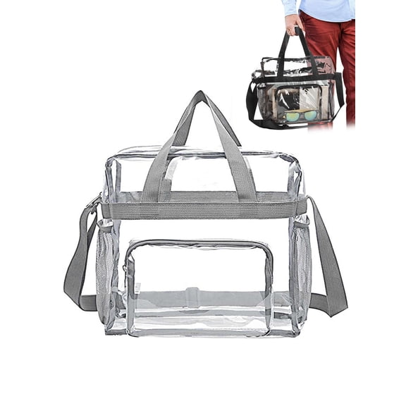 Gustave Stadium Approved Clear Handbag Transparent Tote Crossbody Bag for Women Men, See Through PVC Large Capacity Zipper Shoulder Bag for Festival Concert Sports Event "Gray"