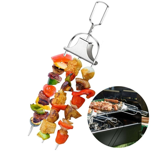 Gustave Stainless Steel Kabob Skewers for Grilling, 14" 3 Way Reusable Metal Grill Skewer Kabob Sticks with Push Bar Slider for Meat Veggies Chicken Sausages, Barbecue BBQ Accessory