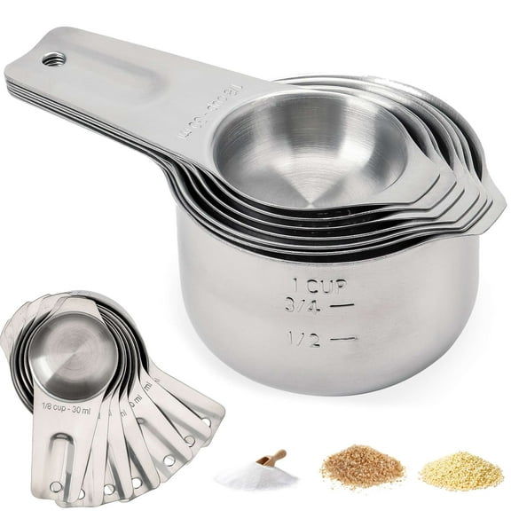 Gustave Stainless Steel Measuring Cups Set of 7 Heavy Duty Stackable Kitchen Gadgets Measuring Dry or Liquid Ingredients for Cooking & Baking