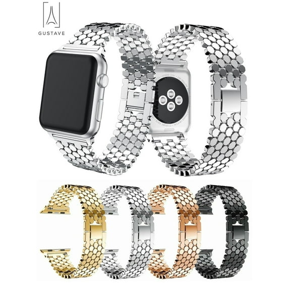 Gustave Stainless Steel Wristbands for Apple Watch Bands 38MM 40MM 42MM 44MM Replacement iWatch Series SE 8 7 6 5 4 3 2 1 Metal Bracelet Strap Bangle Sports Edition "Silver"