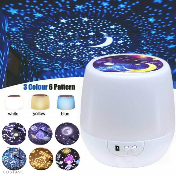 Gustave Star Night Light Universe Projector Lamp with 6 Sets of Projector Film/ 360 Degree Rotation/ USB Charging Multifunctional Night Lamp For Christmas Birthday Gift Kids Children Baby