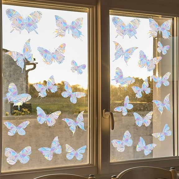 Gustave Static Window Clings 28 Pieces Anti-Collision Reminder Window Decals Vinyl Prismatic Glass Door Window Stickers Decor to Prevent Bird Strikes, Butterfly