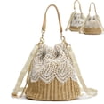 thumbnail image 1 of Gustave Straw Beach Bag Crossbody Handbag for Women Summer Boho Lace Woven Tote Purse Top Handle Bucket Shoulder Bag Satchel with Drawstring, 1 of 6
