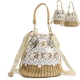 thumbnail image 1 of Gustave Straw Beach Bag Crossbody Handbag for Women Summer Boho Lace Woven Tote Purse Top Handle Bucket Shoulder Bag Satchel with Drawstring, 1 of 6