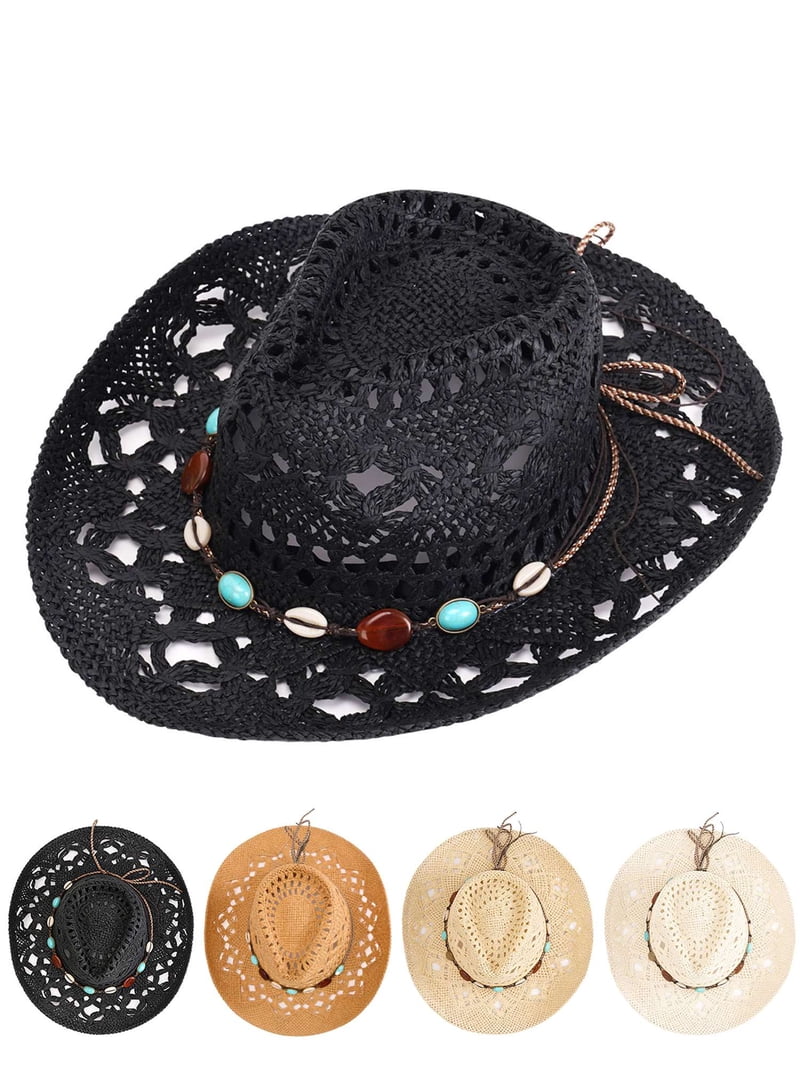 Women 01-Black Cowgirl Western Straw Wide with Shapeable Brim Cowboy Hat Bozeman | Womens Black Straw Cowgirl Hat – American Hat Makers main image 3