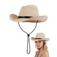 thumbnail image 1 of Gustave Straw Cowboy Hat for Women Men Wide Brim Western Cowgirl Hat Summer Beach Sun Hat with Windproof Chin Strap - Beige, 1 of 7
