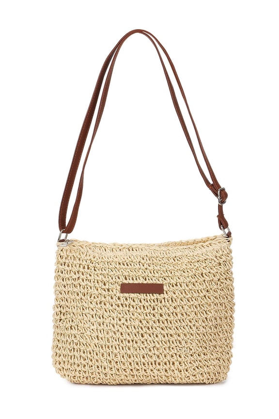 Straw Crossbody Bag Purses for Women Summer Woven Beach Clutch Purse Handmade Casual Shoulder Bags Handbag with Adjustable Strap "Beige"