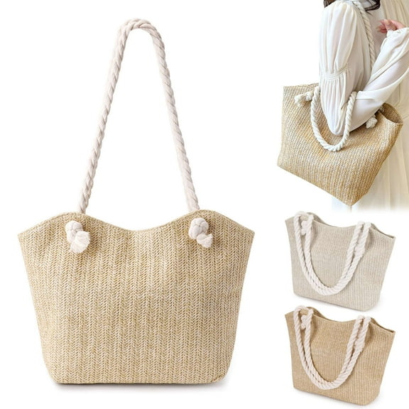 Gustave Straw Tote Bag for Women Summer Casual Beach Bag Large Capacity Woven Shoulder Handbag Purse with Zipper for Travel Vacation Picnic - Khaki